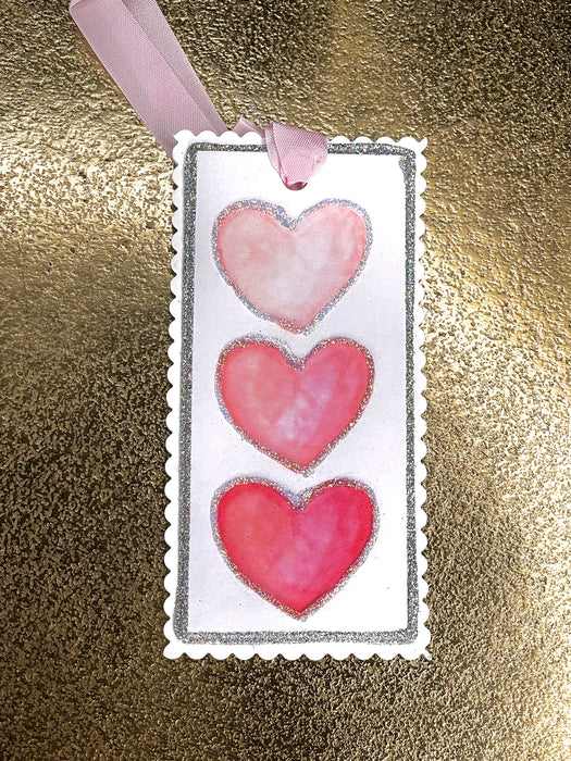 Three hearts, glitter card