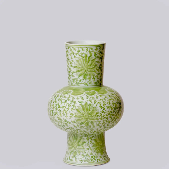 Green & White Scrolling Lotus Lantern Vase