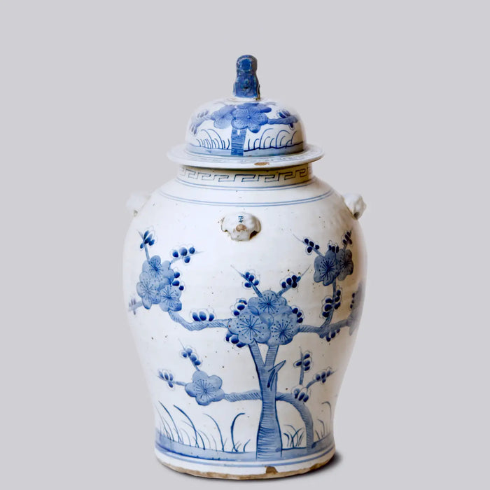 Blossoms Blue and White Porcelain Temple Jar