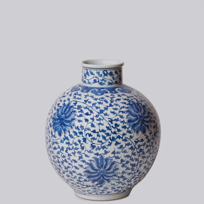 Blue and White Porcelain Scrolling Lotus Globe Vase