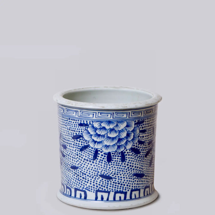 Blue & White Porcelain Peony Rolled Rim Cachepot