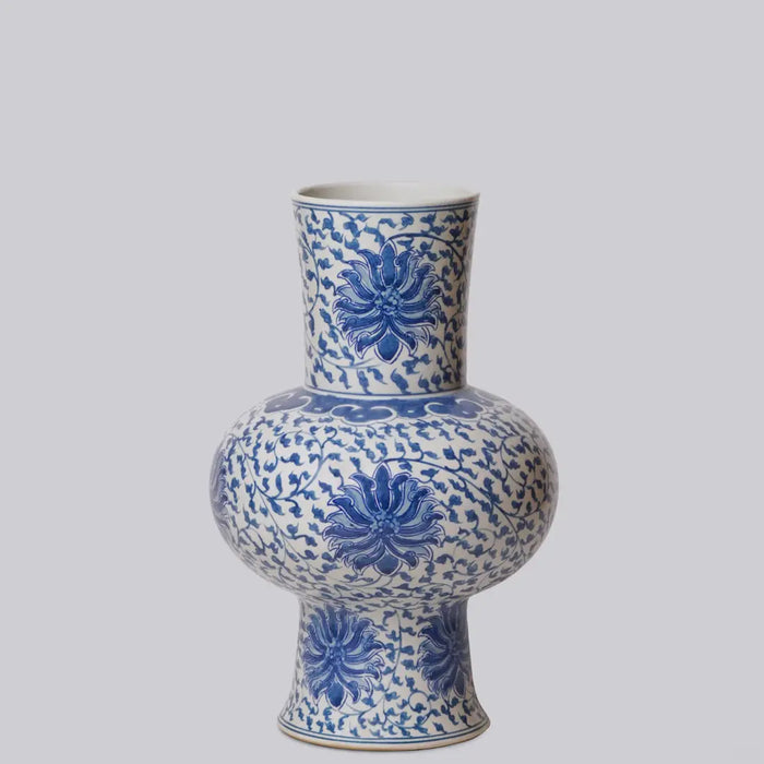 Blue & White Scrolling Lotus Lantern Vase