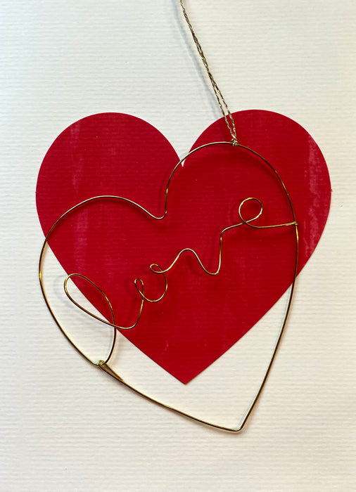 Gold wire love heart card